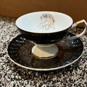 Elegant lefton Black and Gold Teacup and Saucer Set